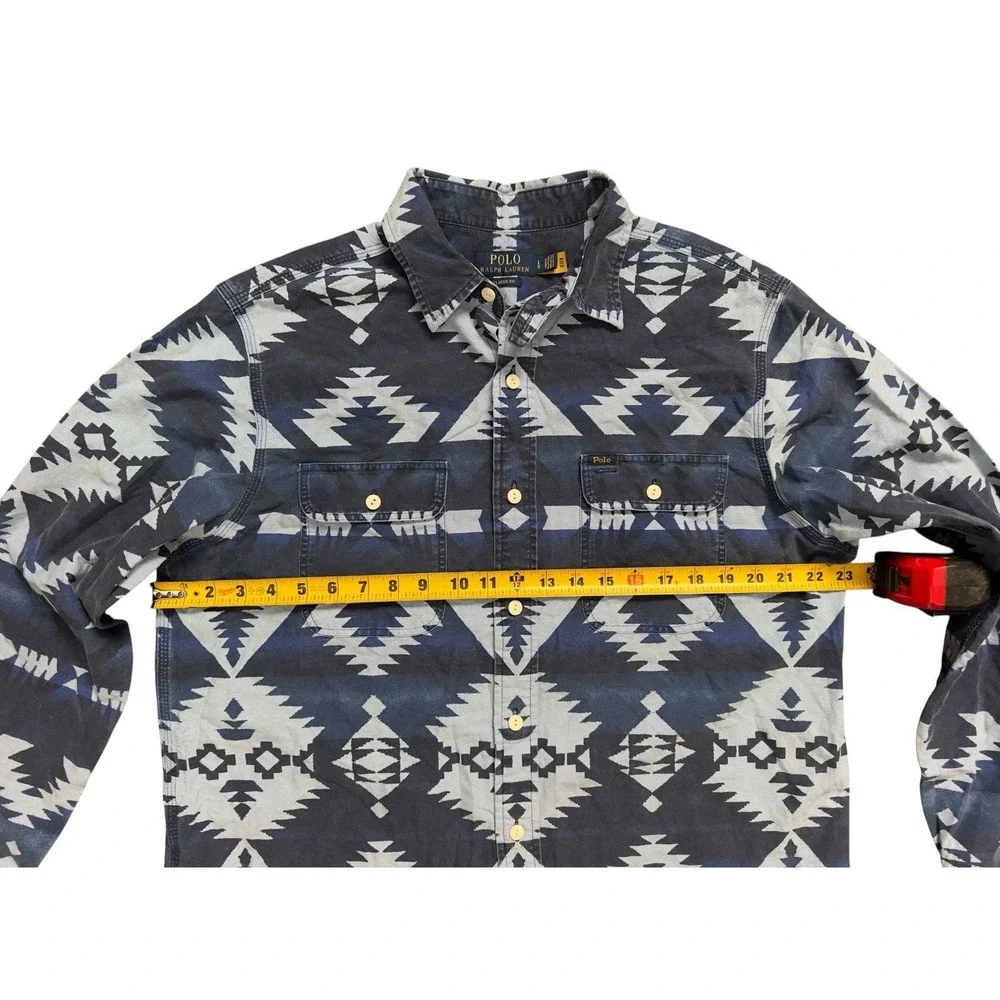 Polo Ralph Lauren Classic Fit Southwestern Aztec Tribal Button Blue‎ Shirt Sz L